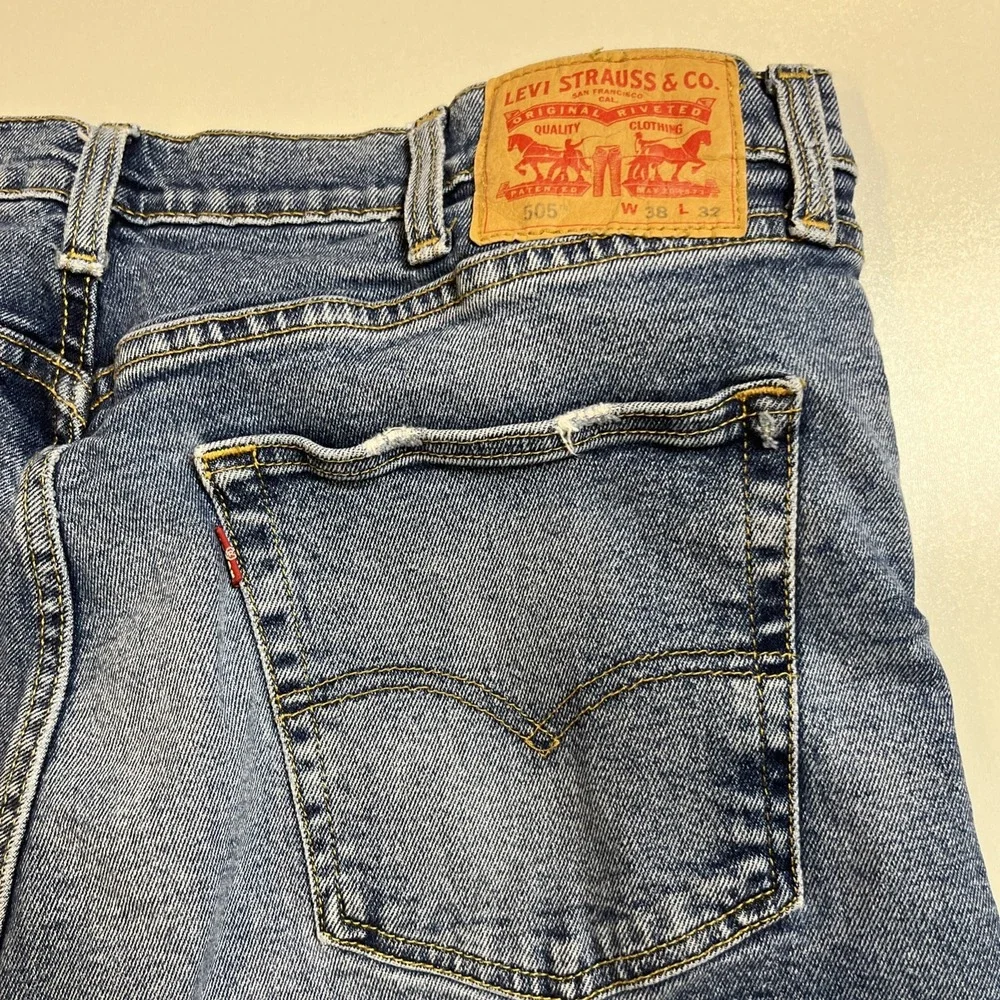 Levis 505 Jeans Mens 38X32 (Fit 38x30) Dark Wash Straight Leg Classic Denim Pant